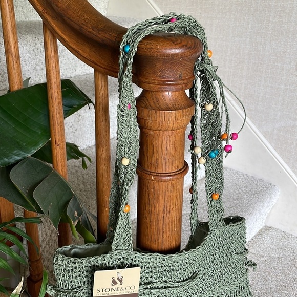 NWT Stone & Co Stone Mountain Green Crochet Tote Bag - Picture 2 of 8